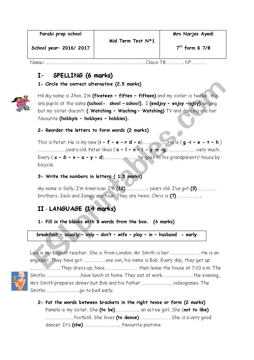 Mid term test n1 worksheet