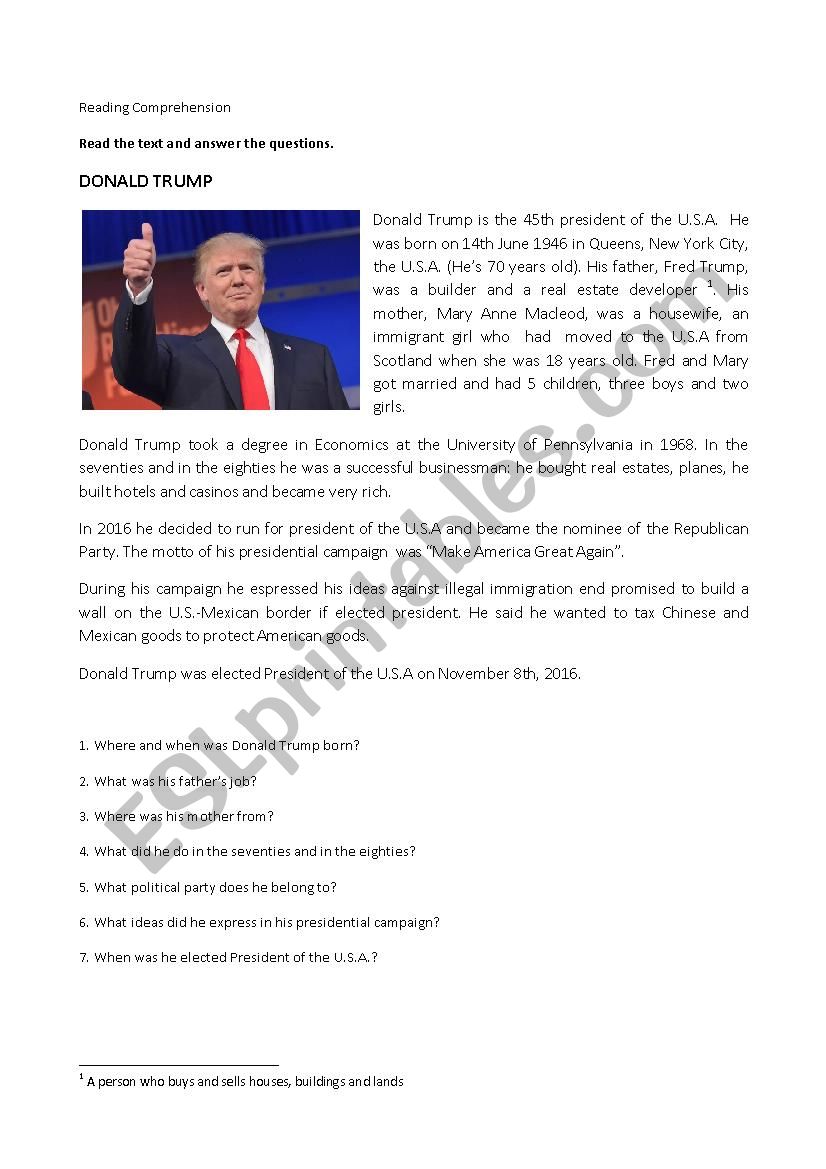 Donald Trump - Biography worksheet