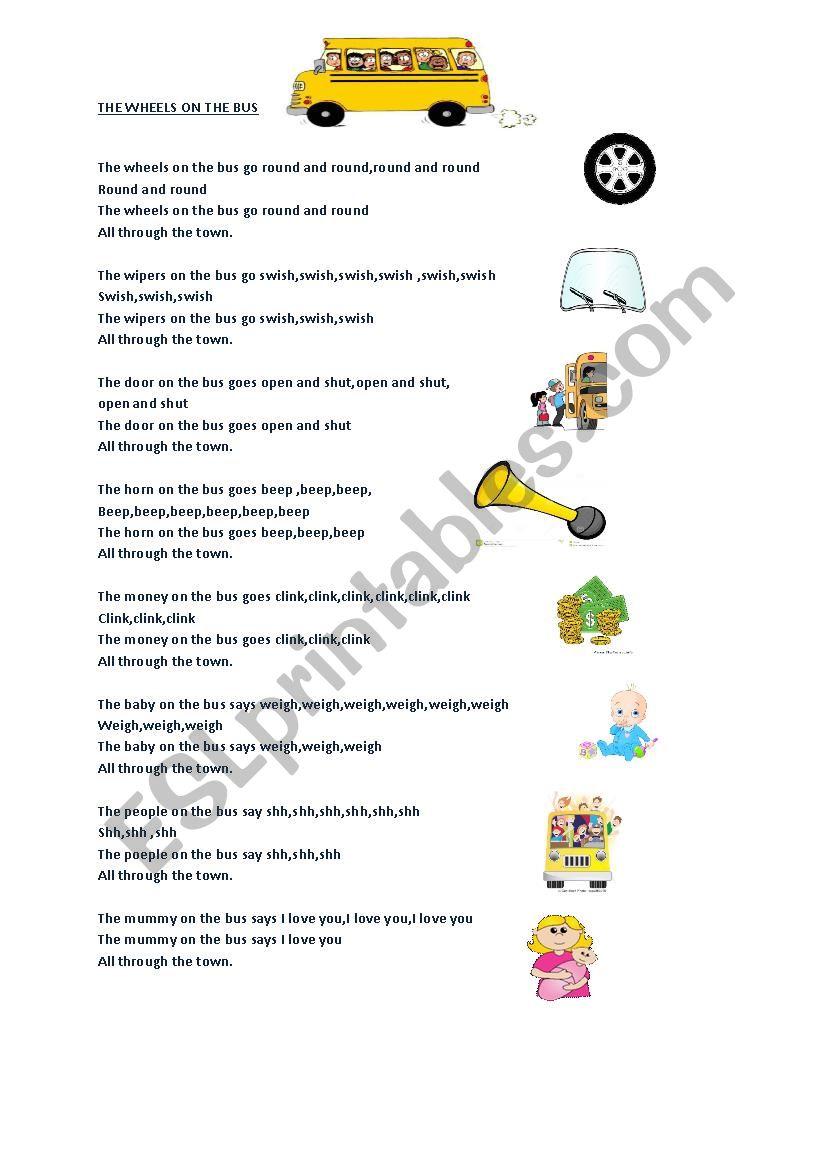 The Wheels on The Bus Lyrics worksheet