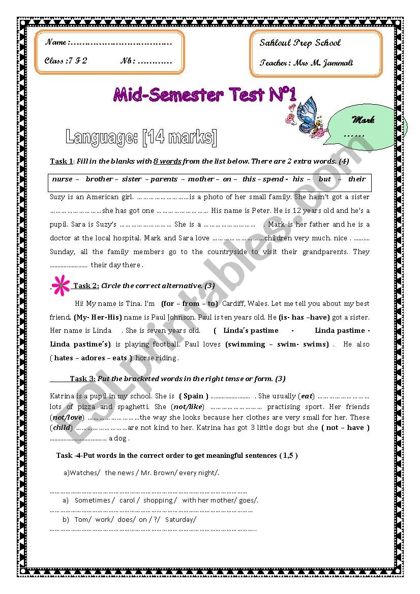 7 F  MID TERM   TEST  1 worksheet