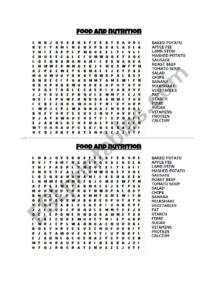 Food and Nutrition Word Search