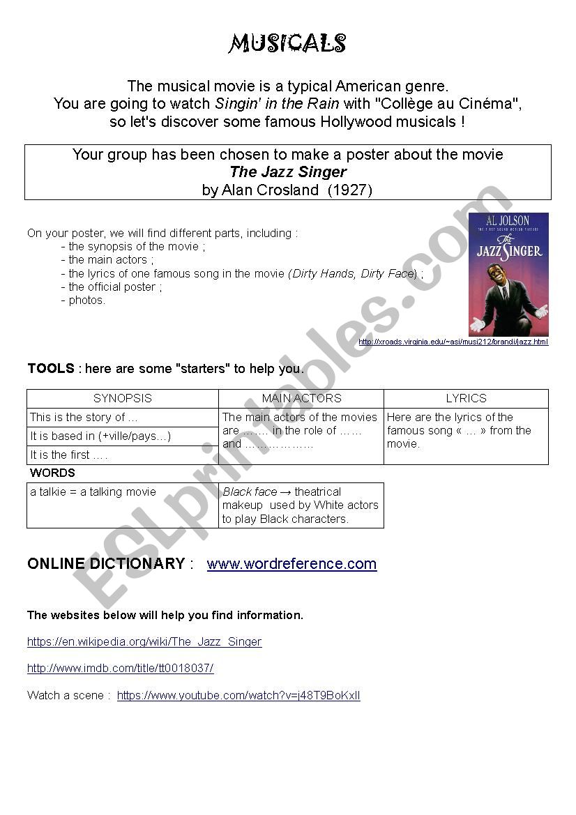 Musicals 1 - Groupwork  worksheet