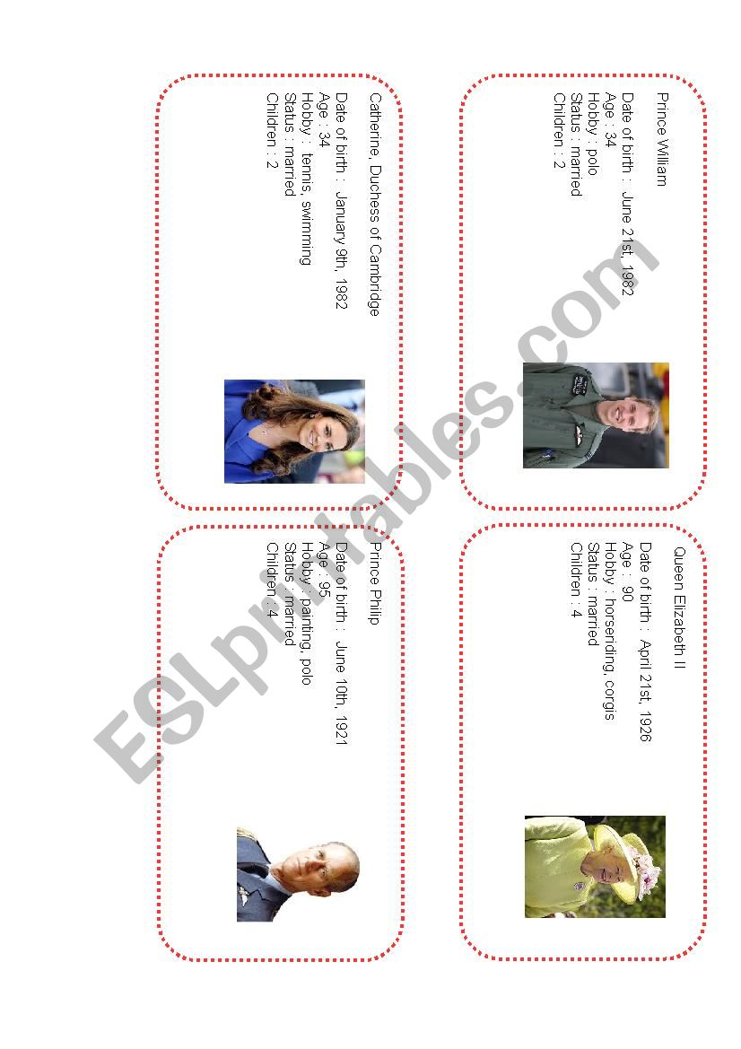 ROYAL FAMILY ID cards worksheet