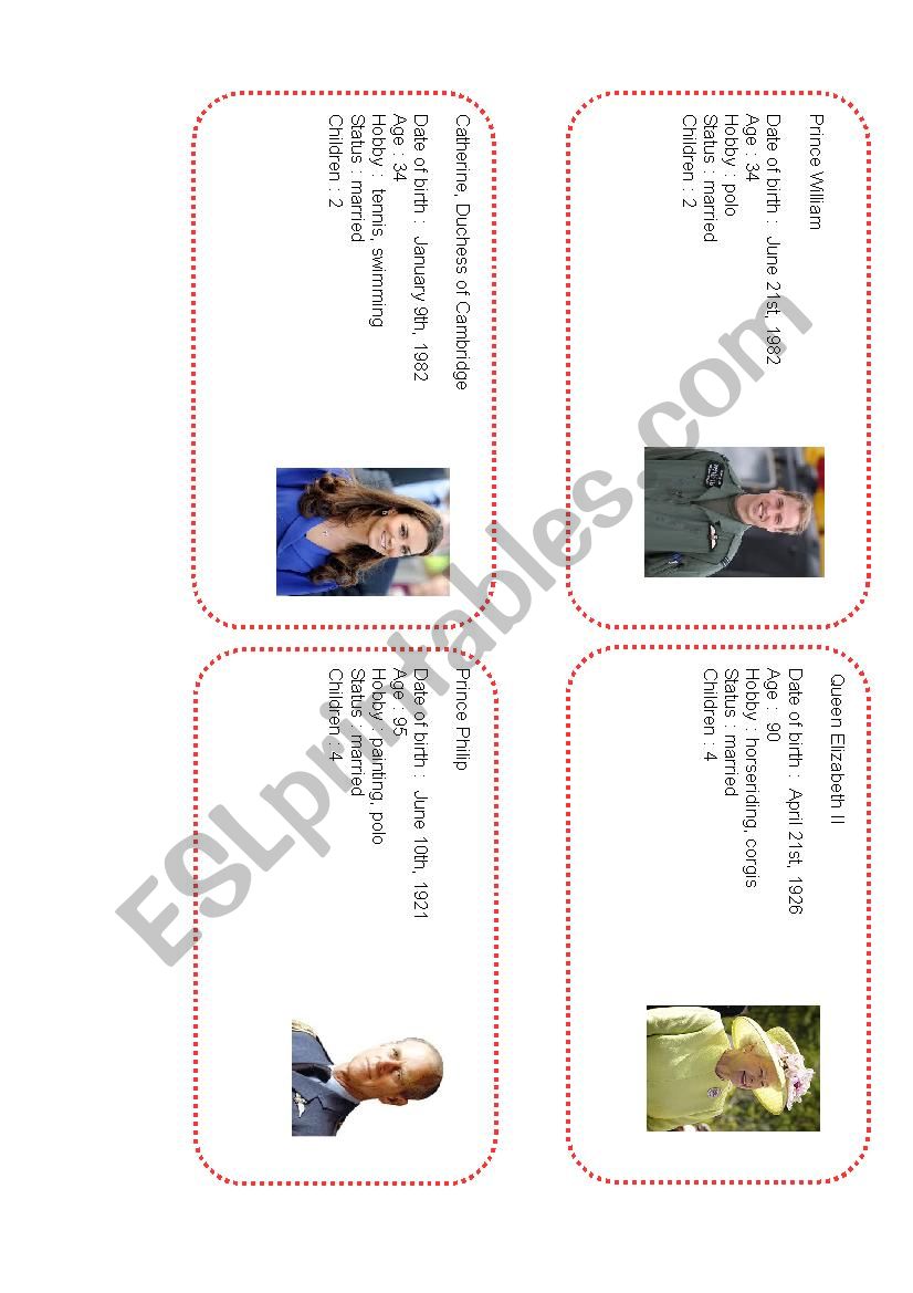 ROYAL FAMILY ID cards worksheet