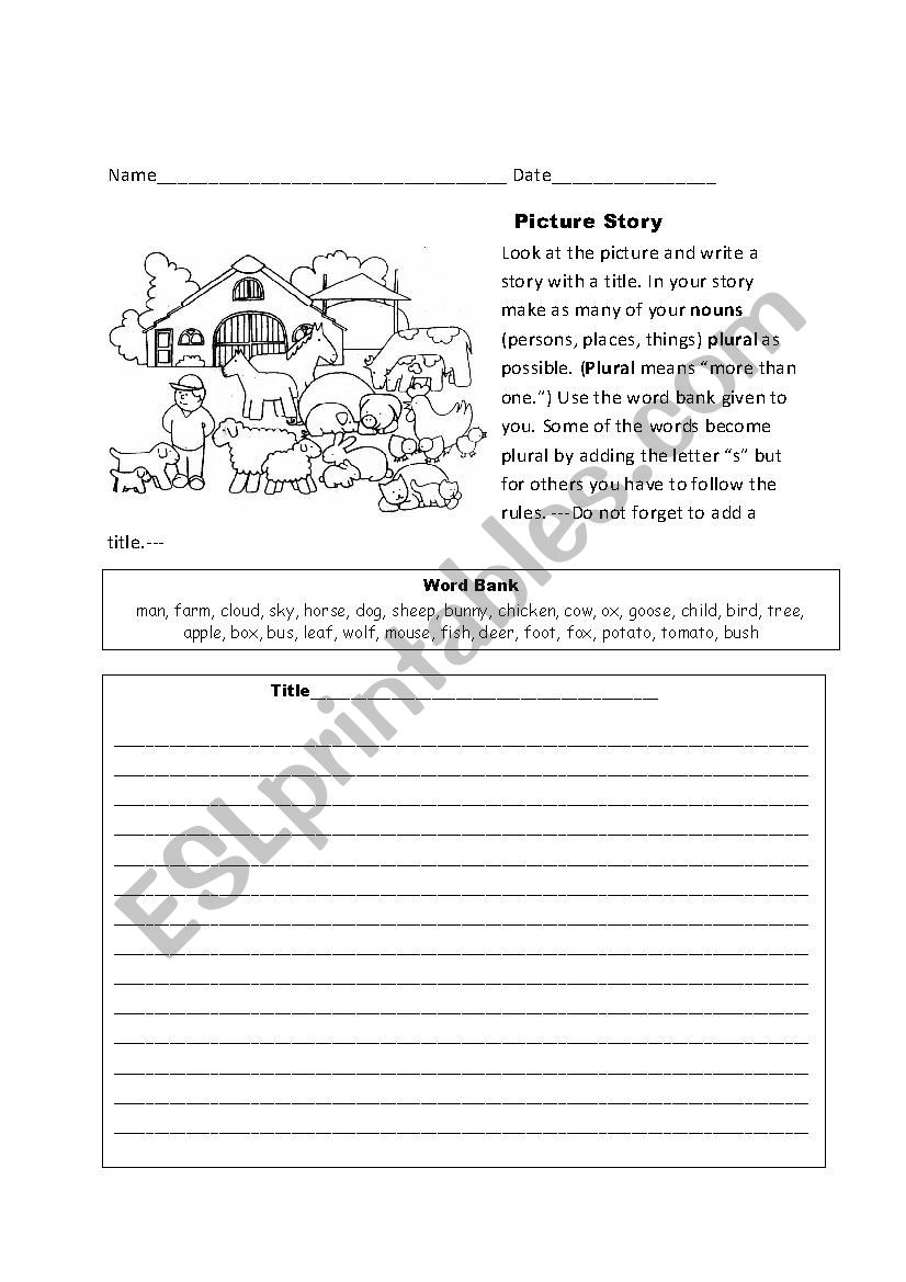 Plural Nouns - Picture Story worksheet