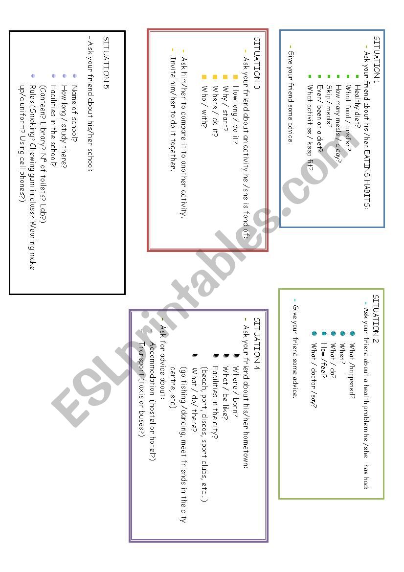 Conversation cards. worksheet