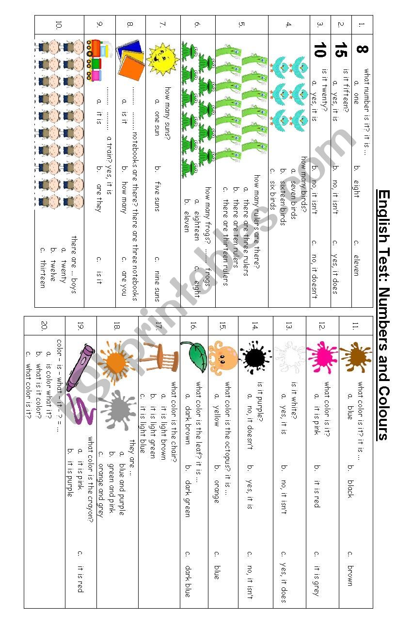 numbers and colours worksheet