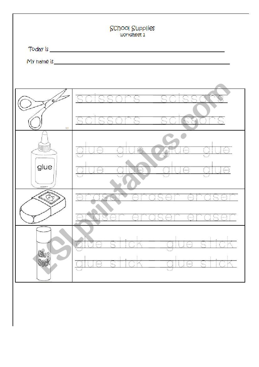 School Supplies Tracers (2 pages)