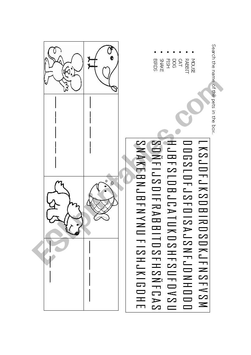 Pets wordsearch worksheet