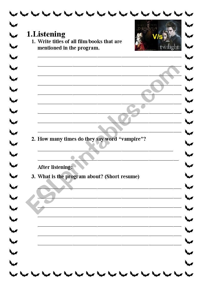 Vampires - listening activity worksheet