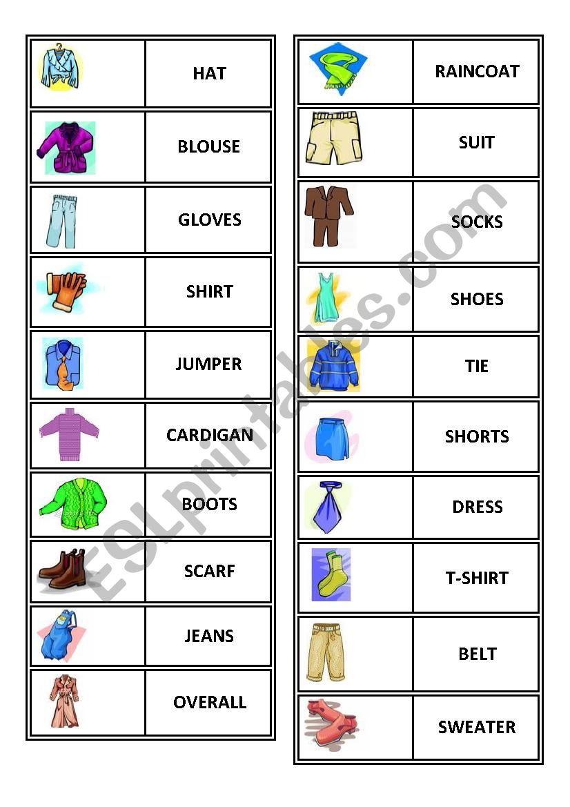 Clothes domino worksheet