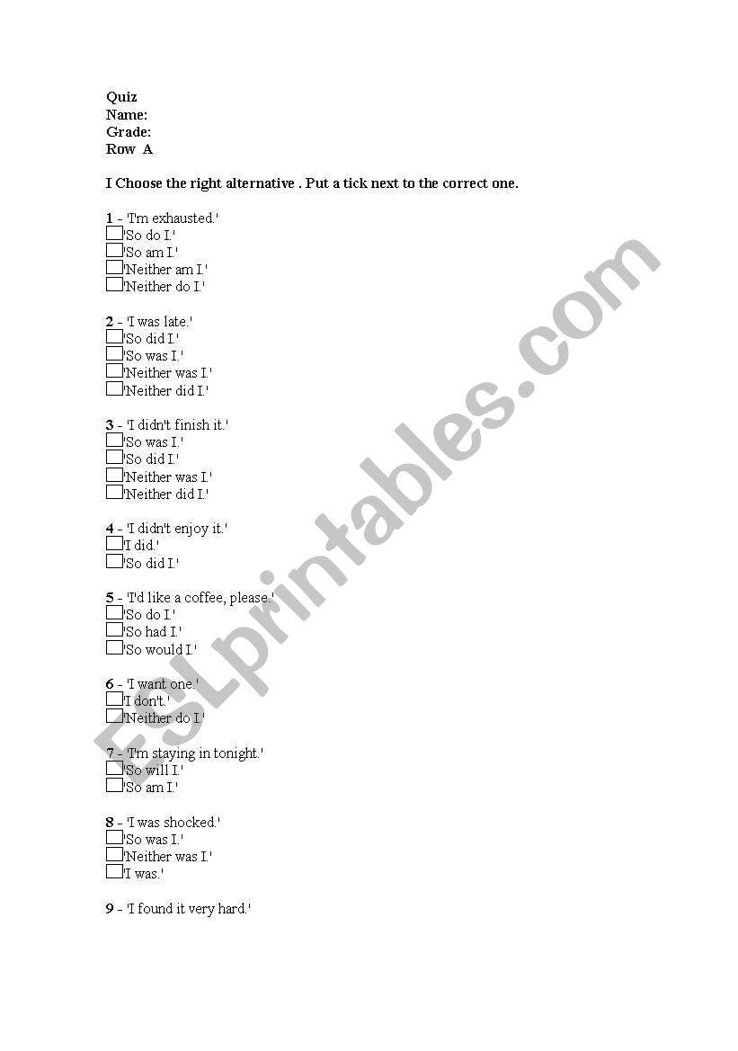 quiz worksheet