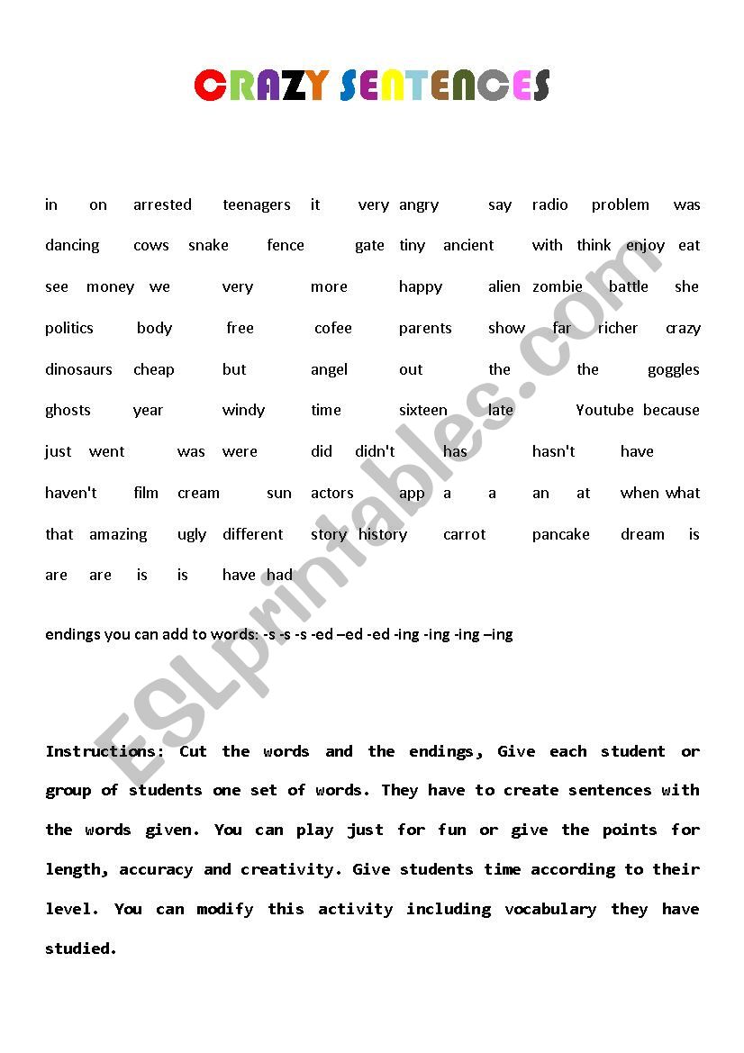 Crazy Sentences worksheet