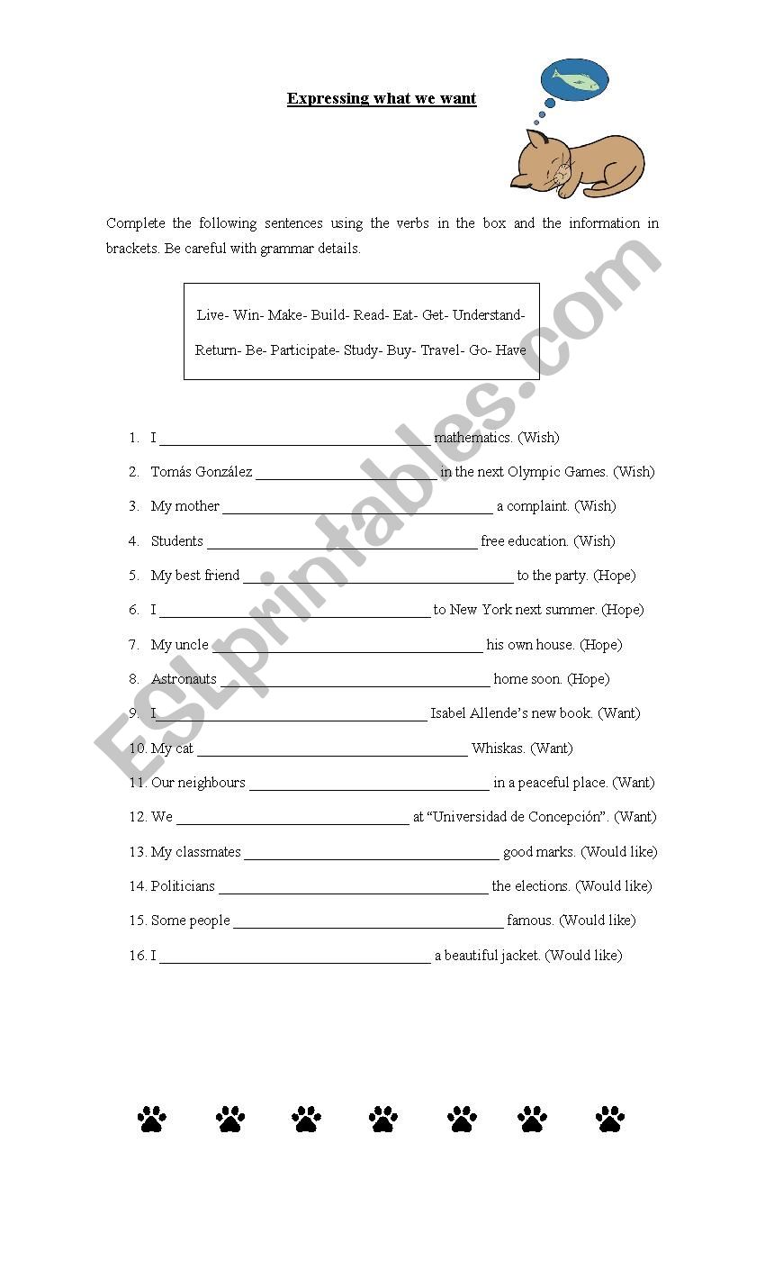 Expressing what we want worksheet