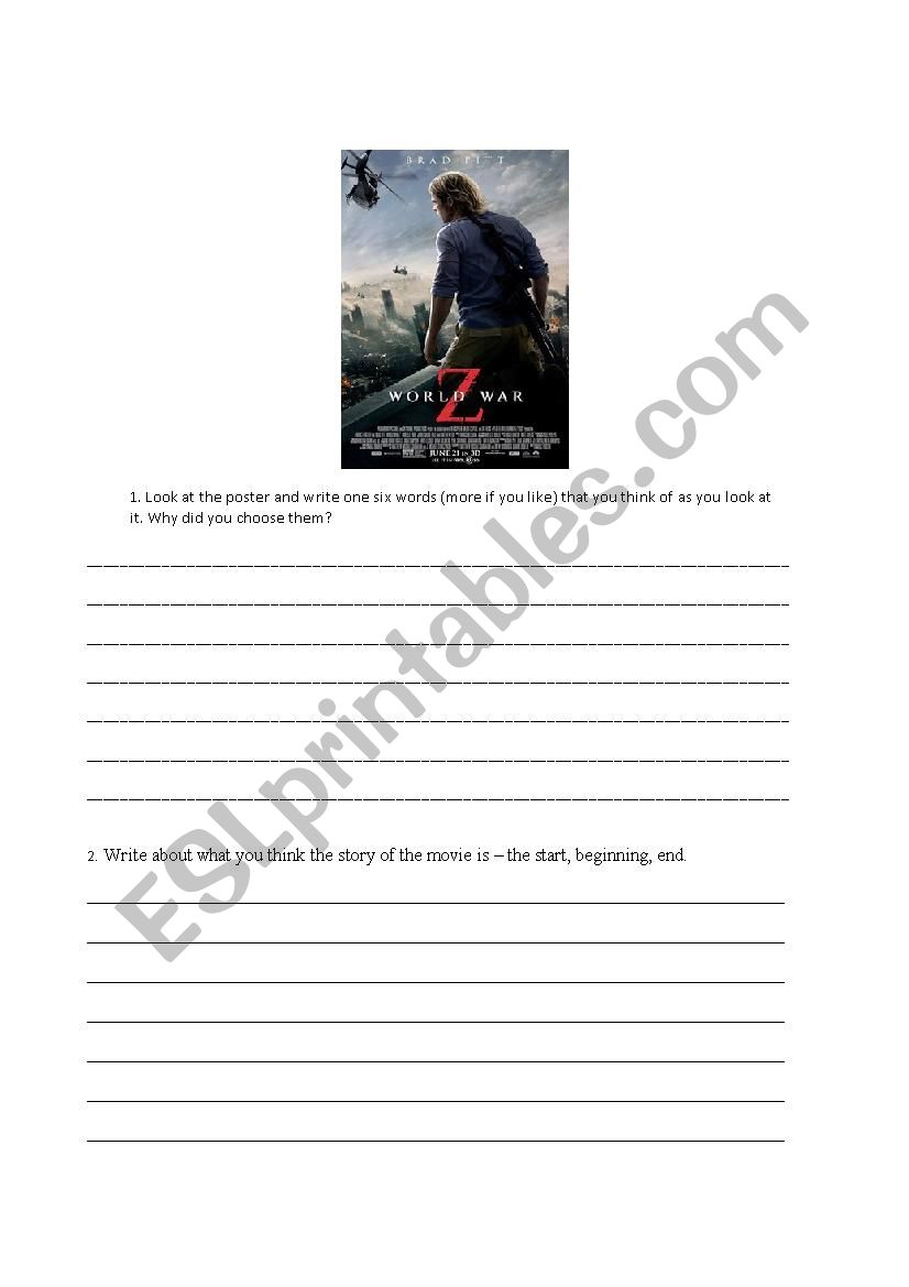 WORLD WAR Z worksheet