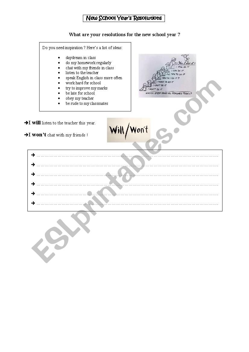 School Resolution worksheet