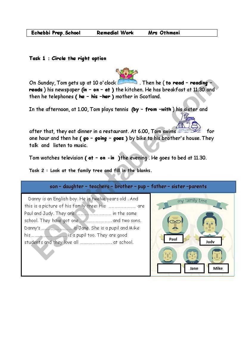 Remedial work 7TH FORM worksheet