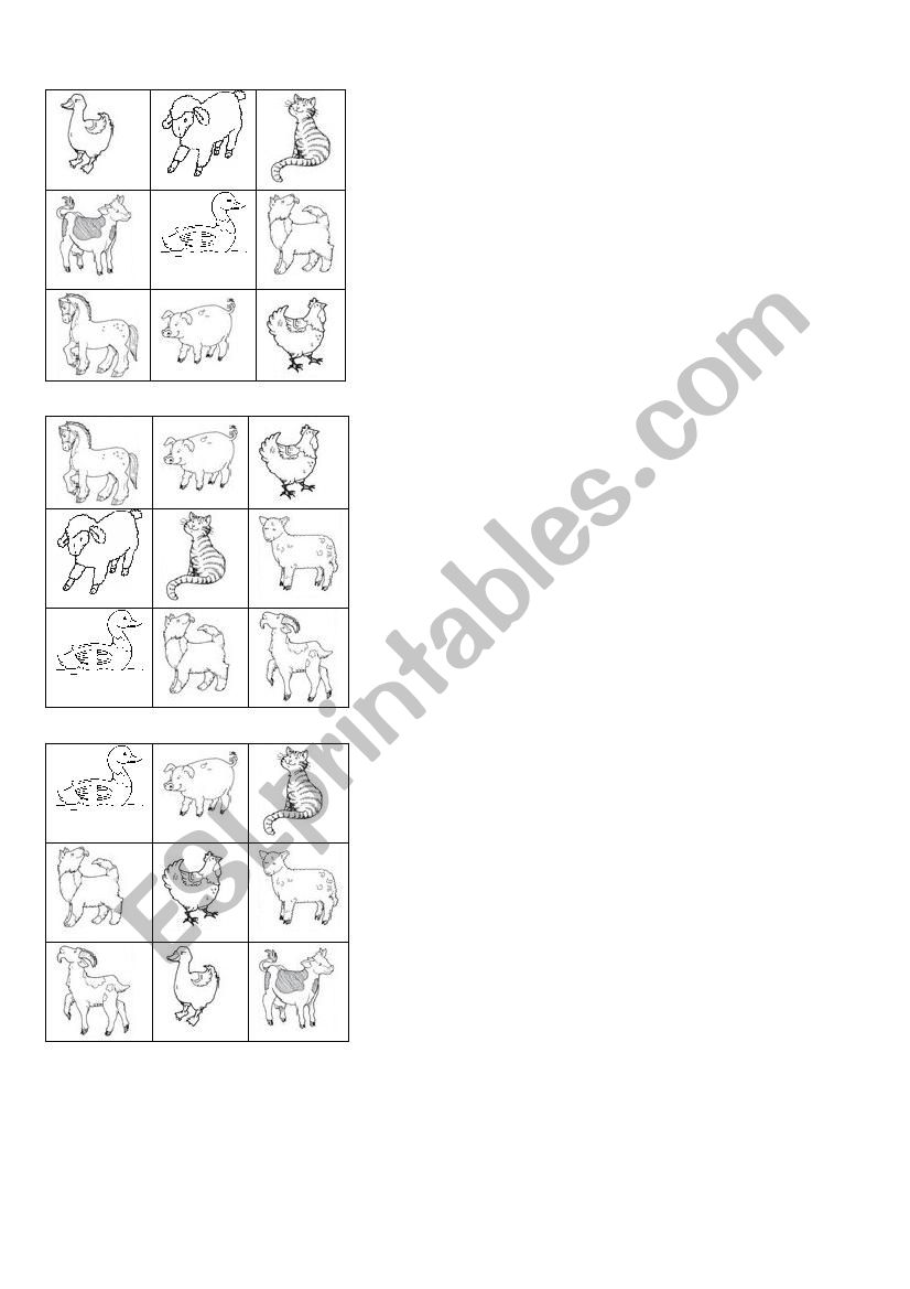 Bingo-farm animals worksheet