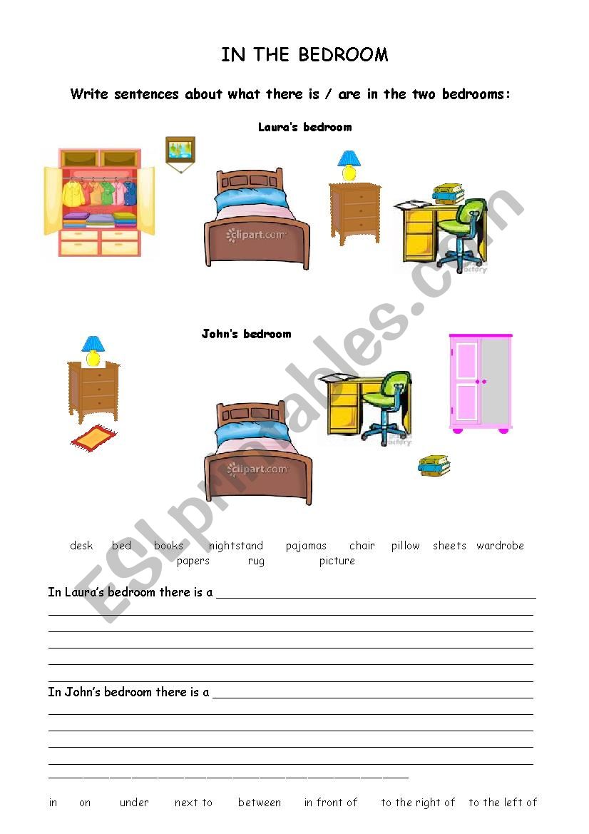 In the Bedroom worksheet