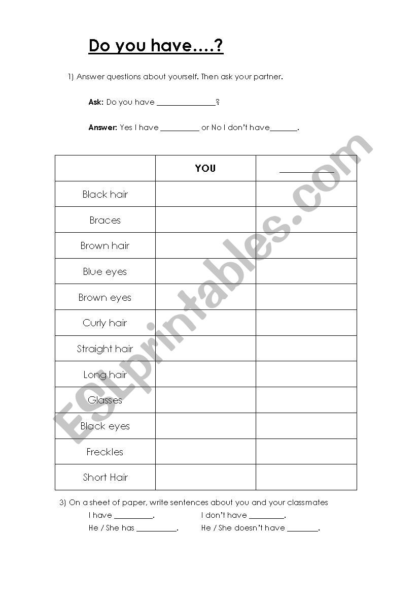 Describing Your Classmates worksheet