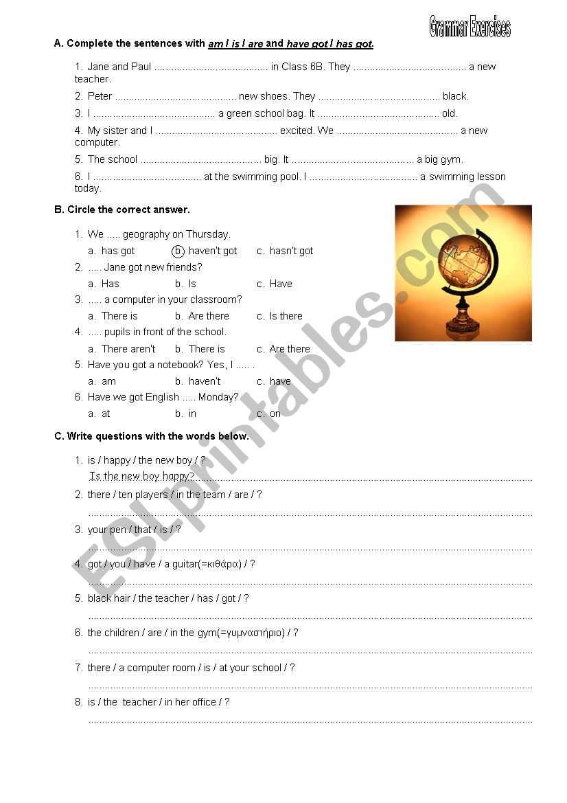 Exercises on Be & Have got worksheet