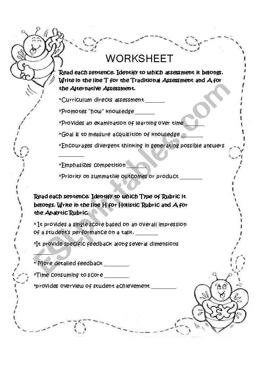 Alternative Assessment worksheet