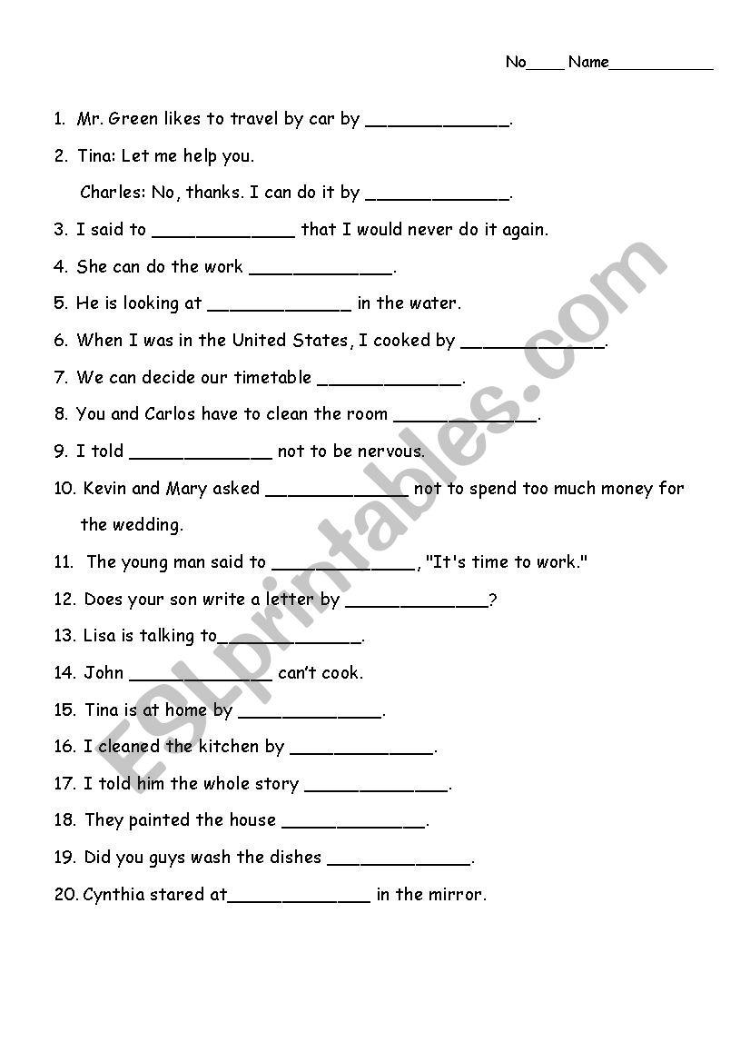 Reflexive Pronoun worksheet