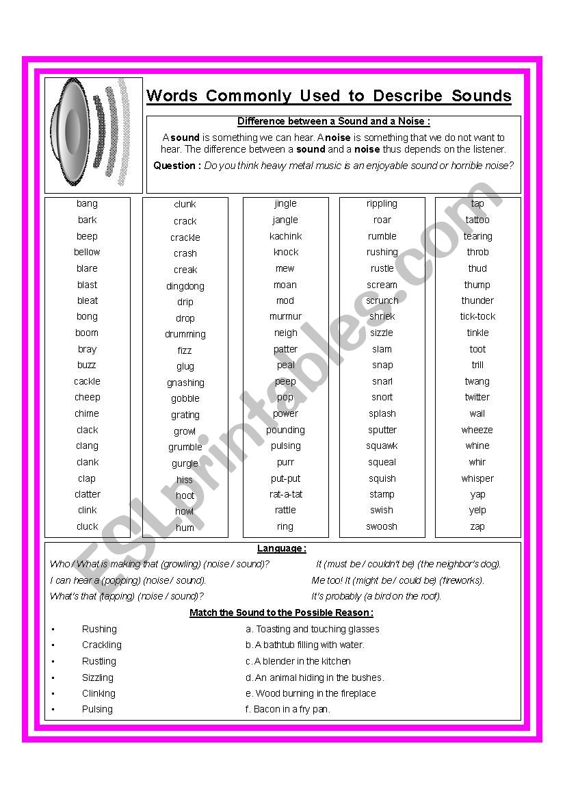 Describing Sounds in English worksheet