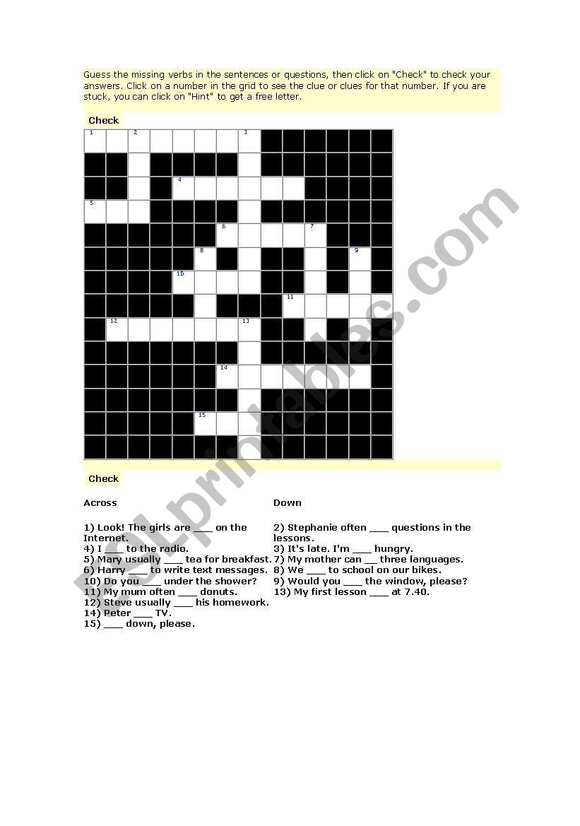 crossword worksheet