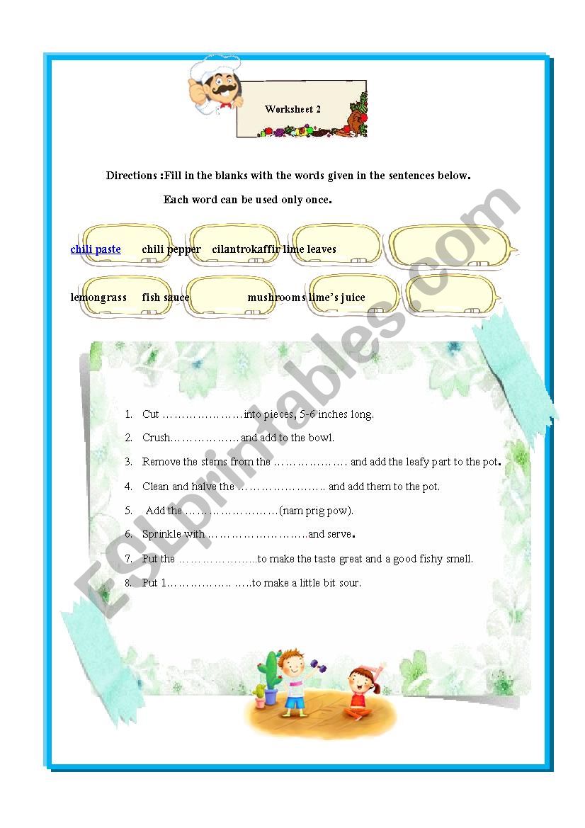 food  worksheet