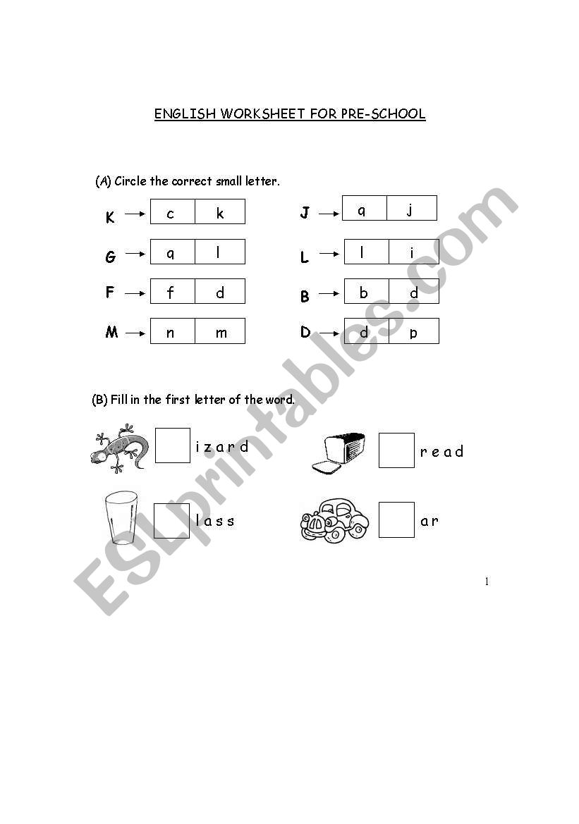 Pre School English Worksheet