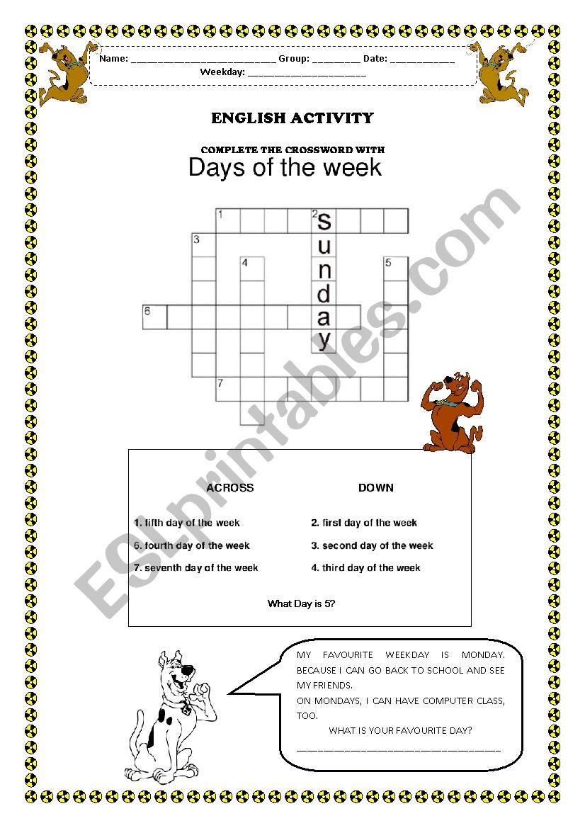 Days of the Week worksheet