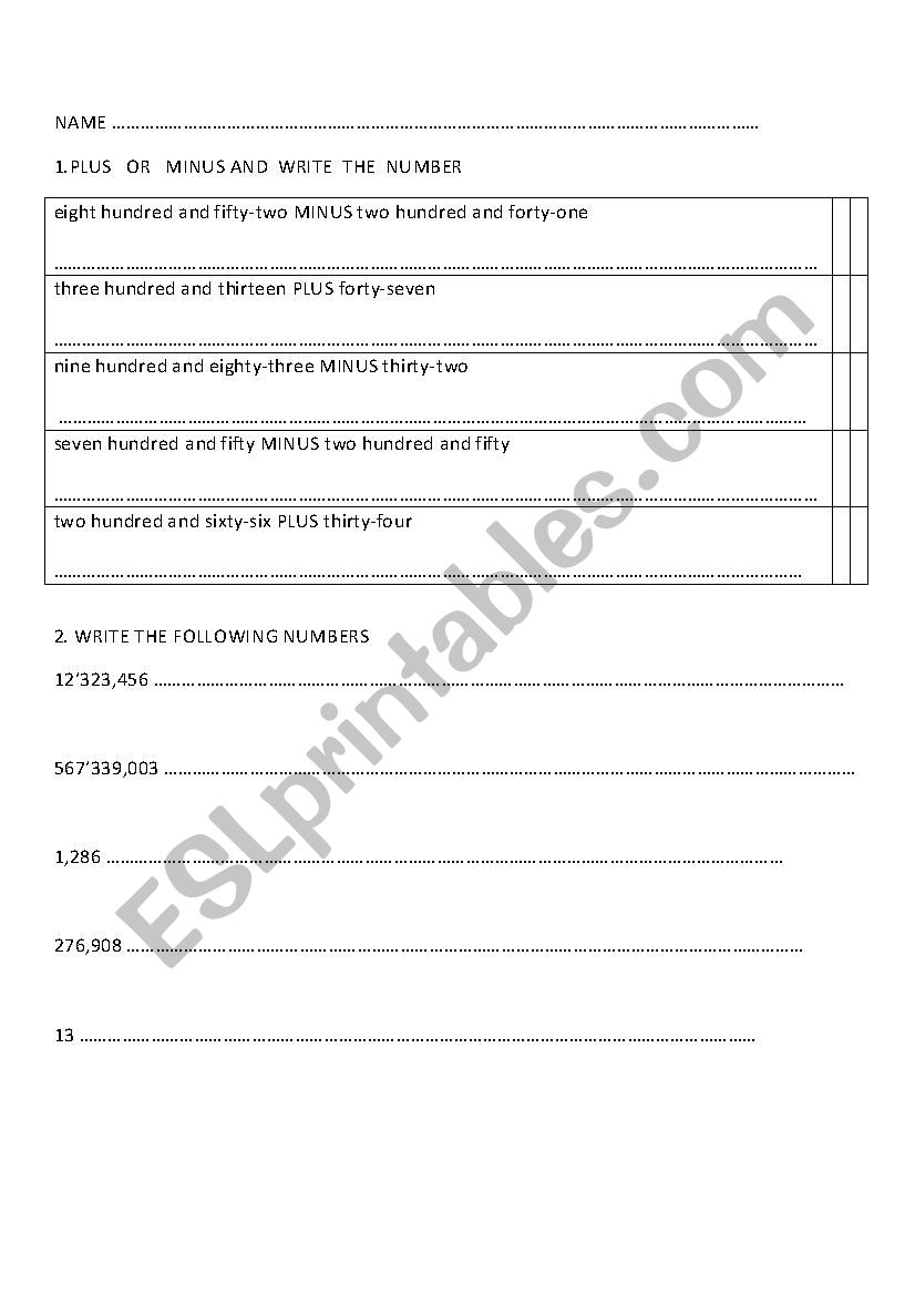 write numbers worksheet