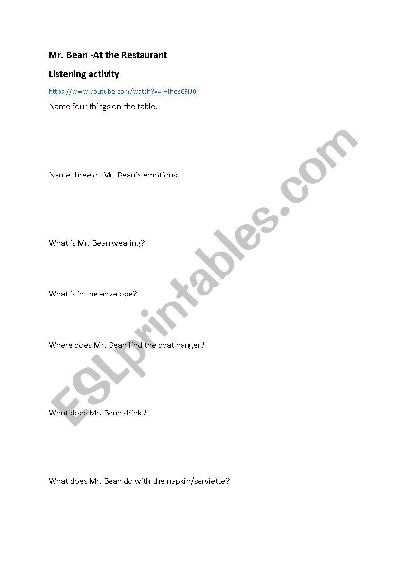 Mr Bean Listening Exercise worksheet