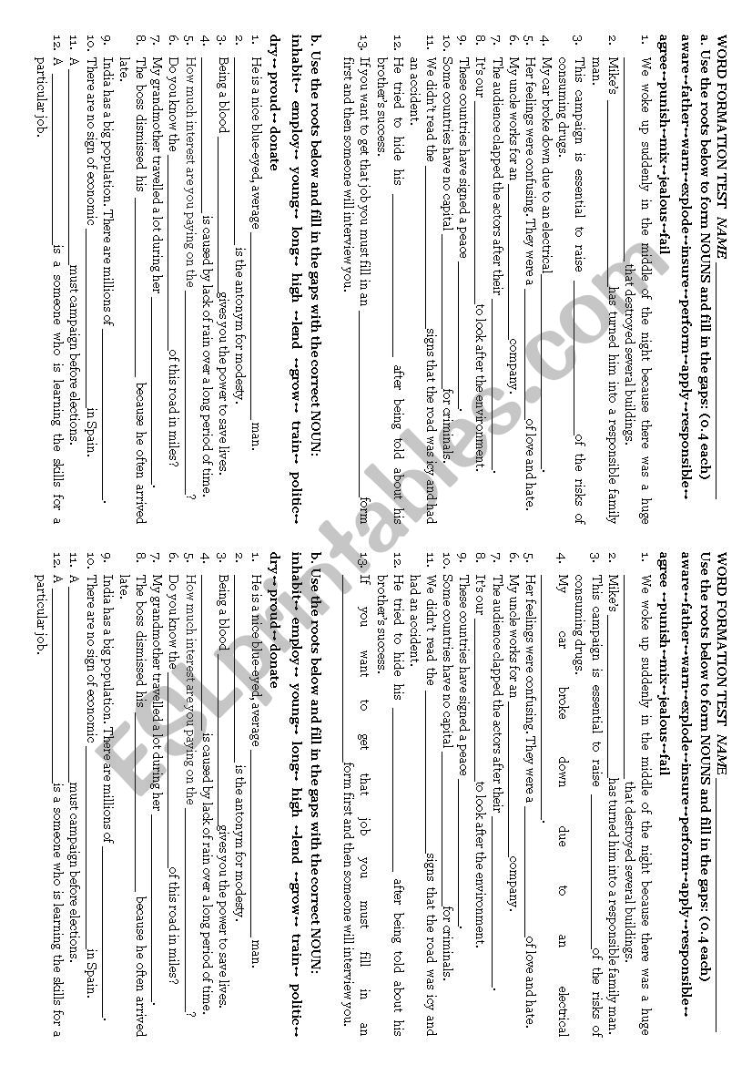 WORD BUILDING: NOUNS worksheet