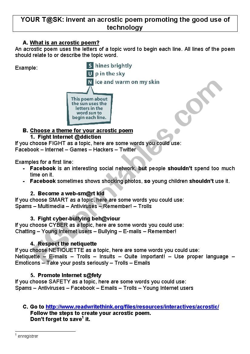 acrostic poem worksheet