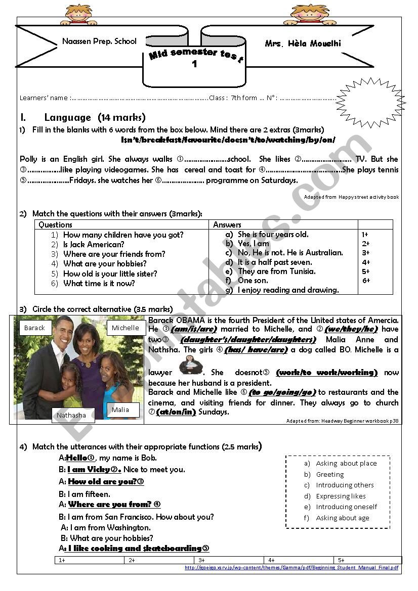 Mid semester test1 worksheet