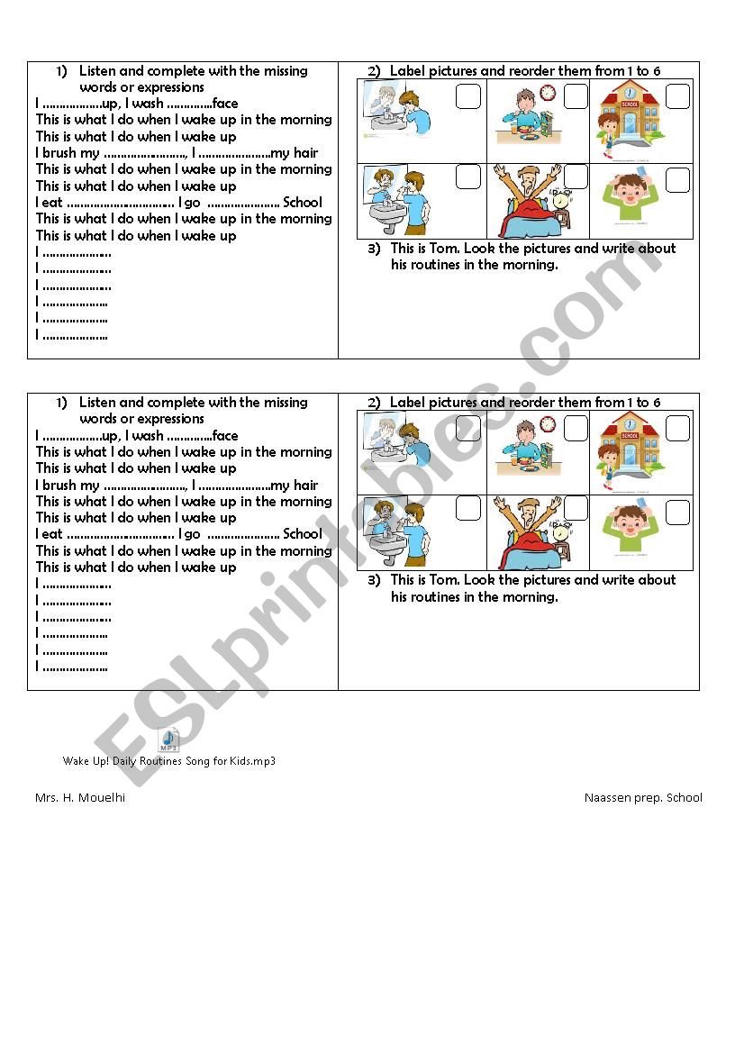 routines song worksheet