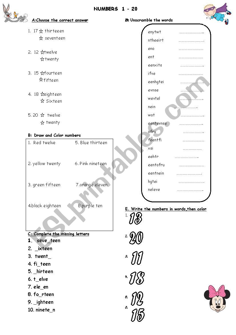 Numbers worksheet