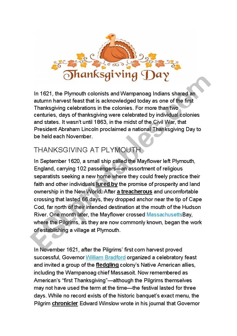thanksgiving lesson worksheet