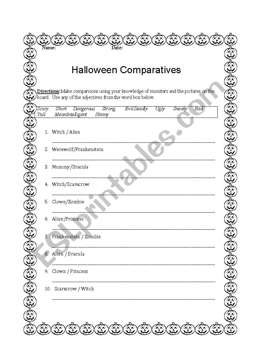 Halloween Comparatives worksheet