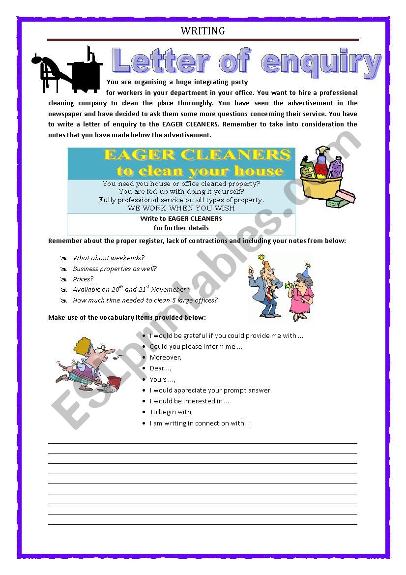 WRITING - LETTER OF ENQUIRY  worksheet