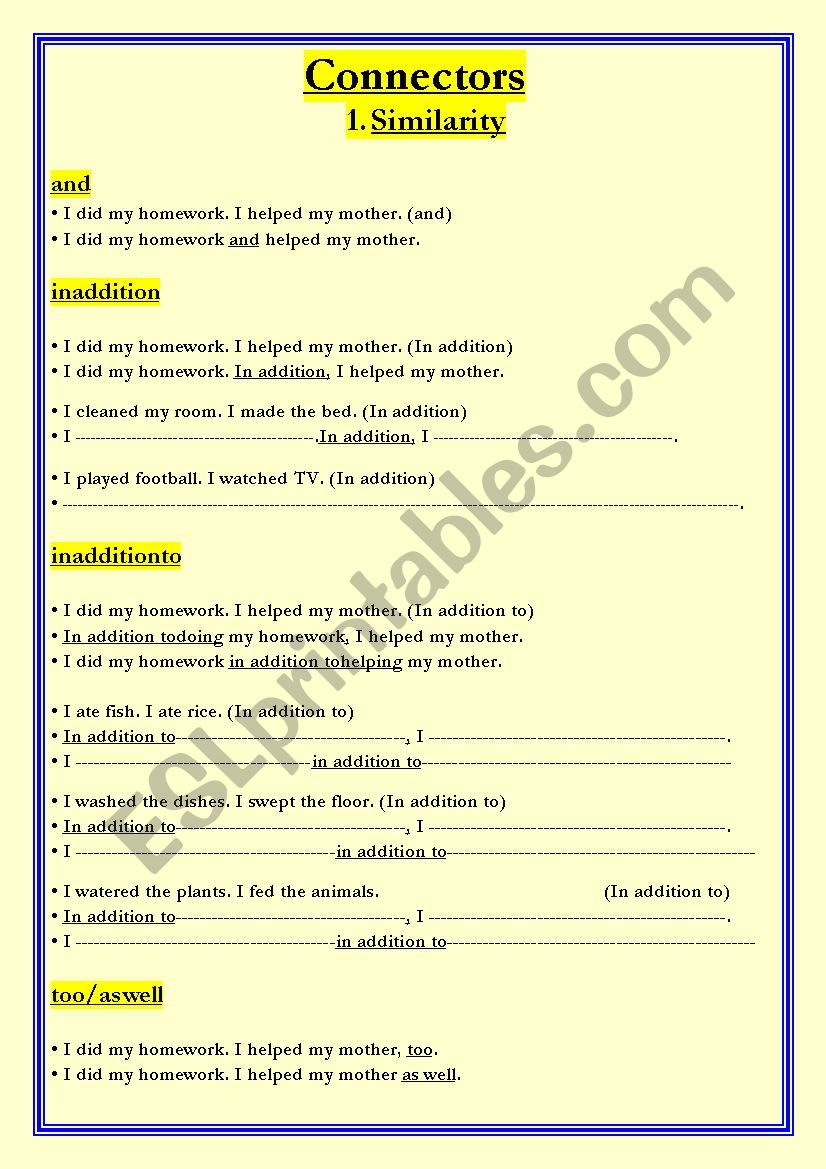 Connectors worksheet