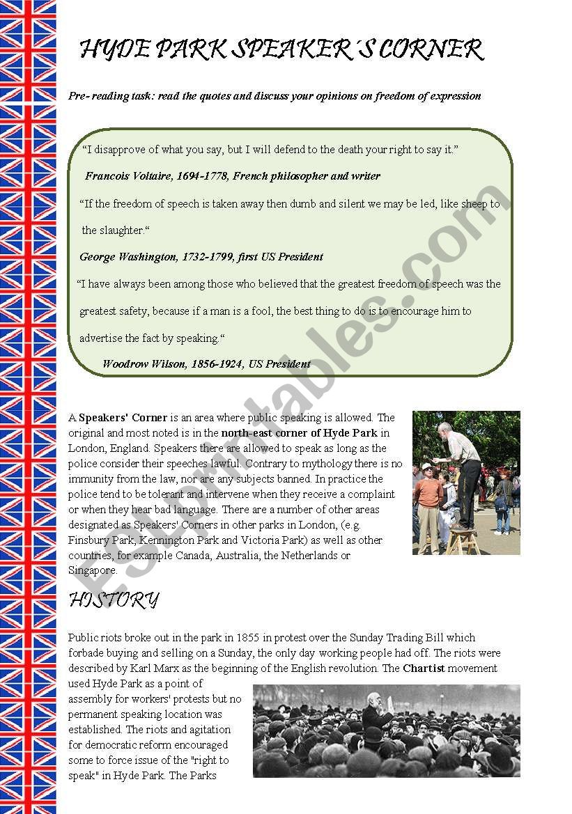 Hyde Park SpeakerÂ´s Corner worksheet