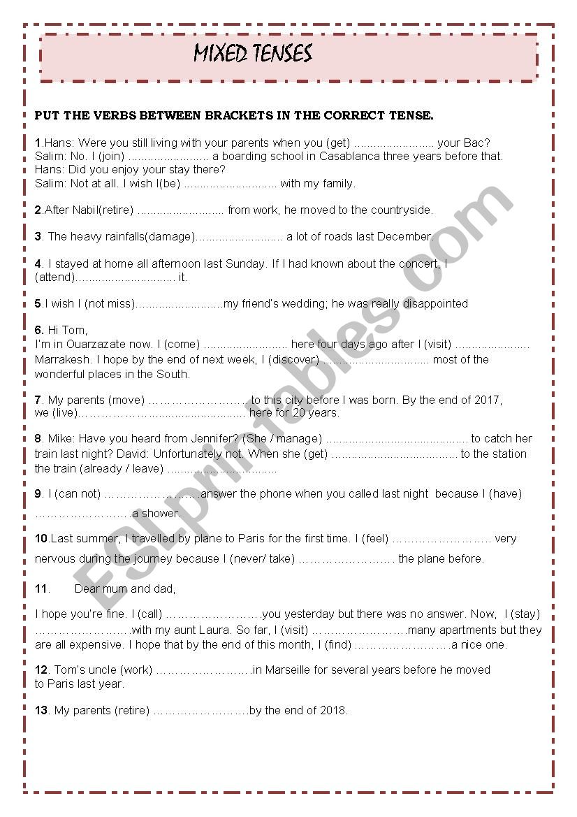 Mixed Tenses worksheet