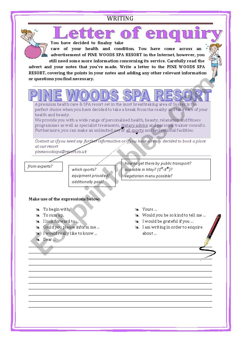 WRITING - LETTER OF ENQUIRY worksheet