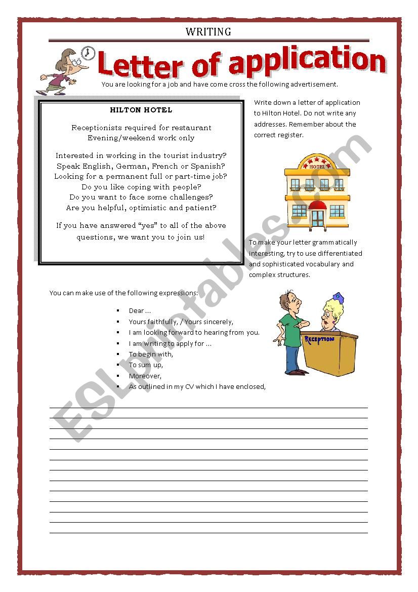 application letter worksheet