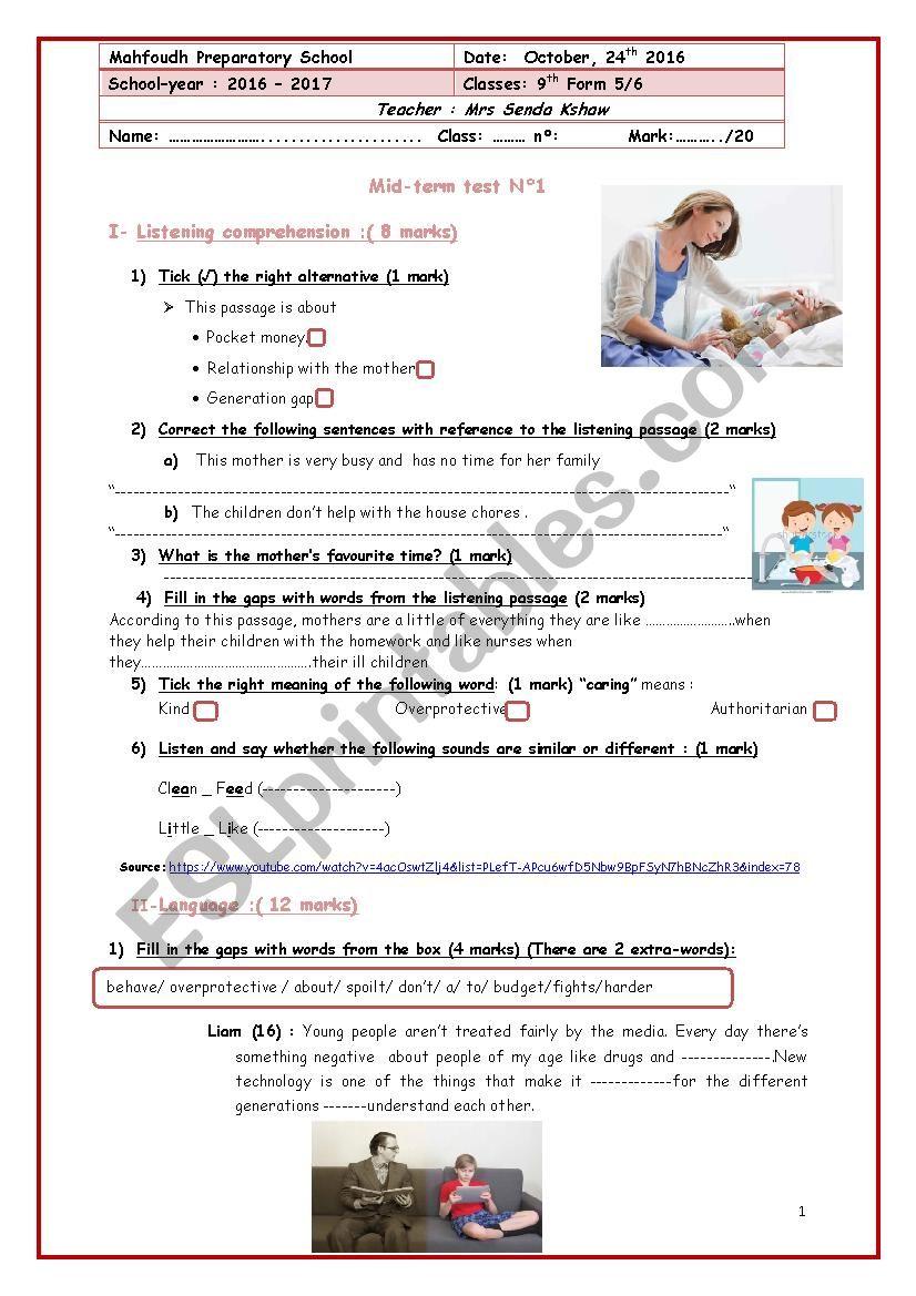 mid semester test n1 2016 worksheet