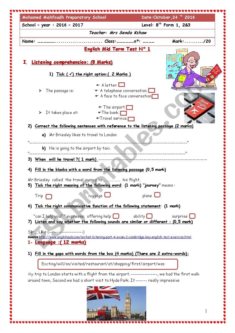 mid semester test n18th form 2016