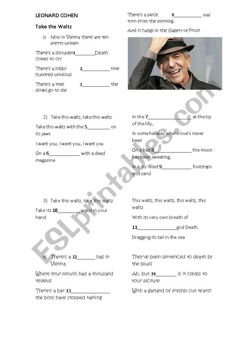 Leonard Cohen Take the Waltz worksheet
